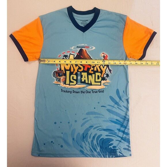 Mystery Island Answer VBS Tracking Down Athletic V-Neck T-Shirt Unisex Size SM - Picture 3 of 5